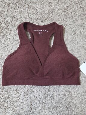 NWT INTERVAL Women's Sports Bra w/Removable Padding - Burgundy, Size LG, $68.00